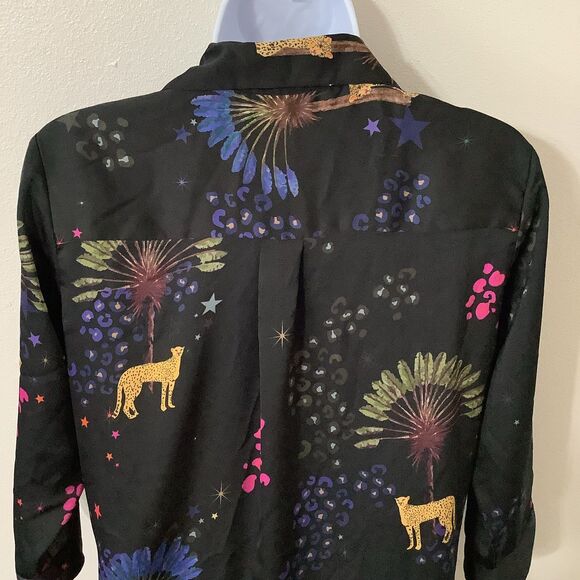 Vilagallo Artsy Wearable Art Black Graphic Leopard Midi Shirt Dress Size 4 - Picture 7 of 12